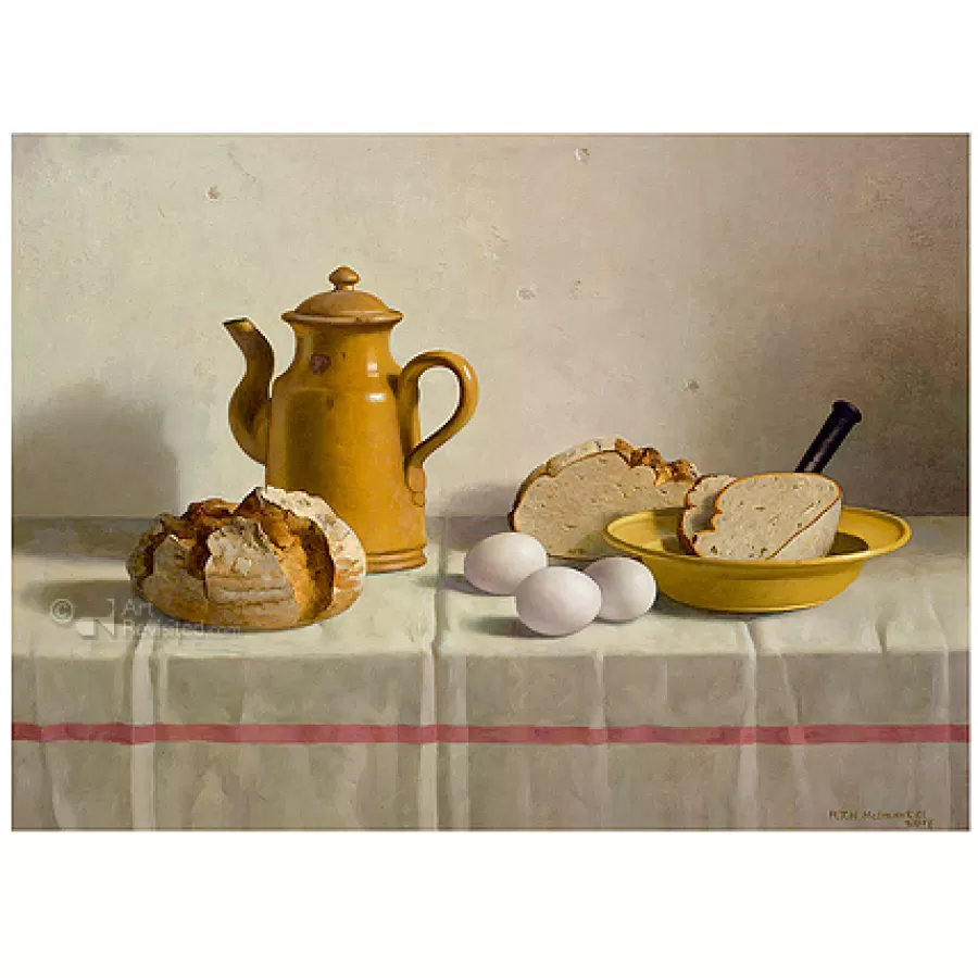 Art Revisited Stilleven met brood uit Emden eieren en koffiekan | Wenskaarten